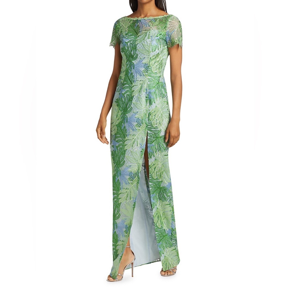 Marchesa Notte Boatneck Multicolor Guipure Gown